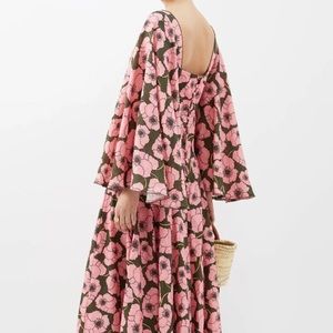 Agua by Agua Bendita Cumbia floral print pink & brown long sleeve maxi dress, XL
